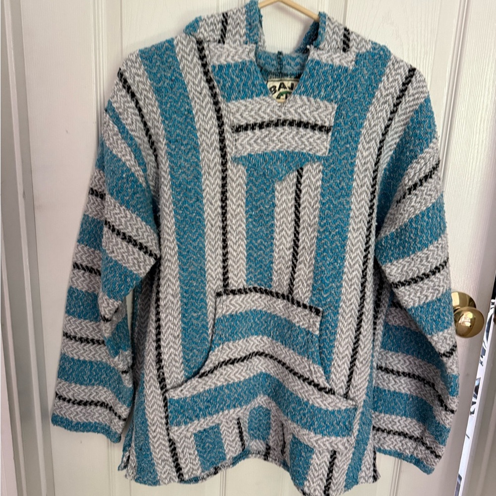 Baja Blue and Gray Striped Men's Hoodie
